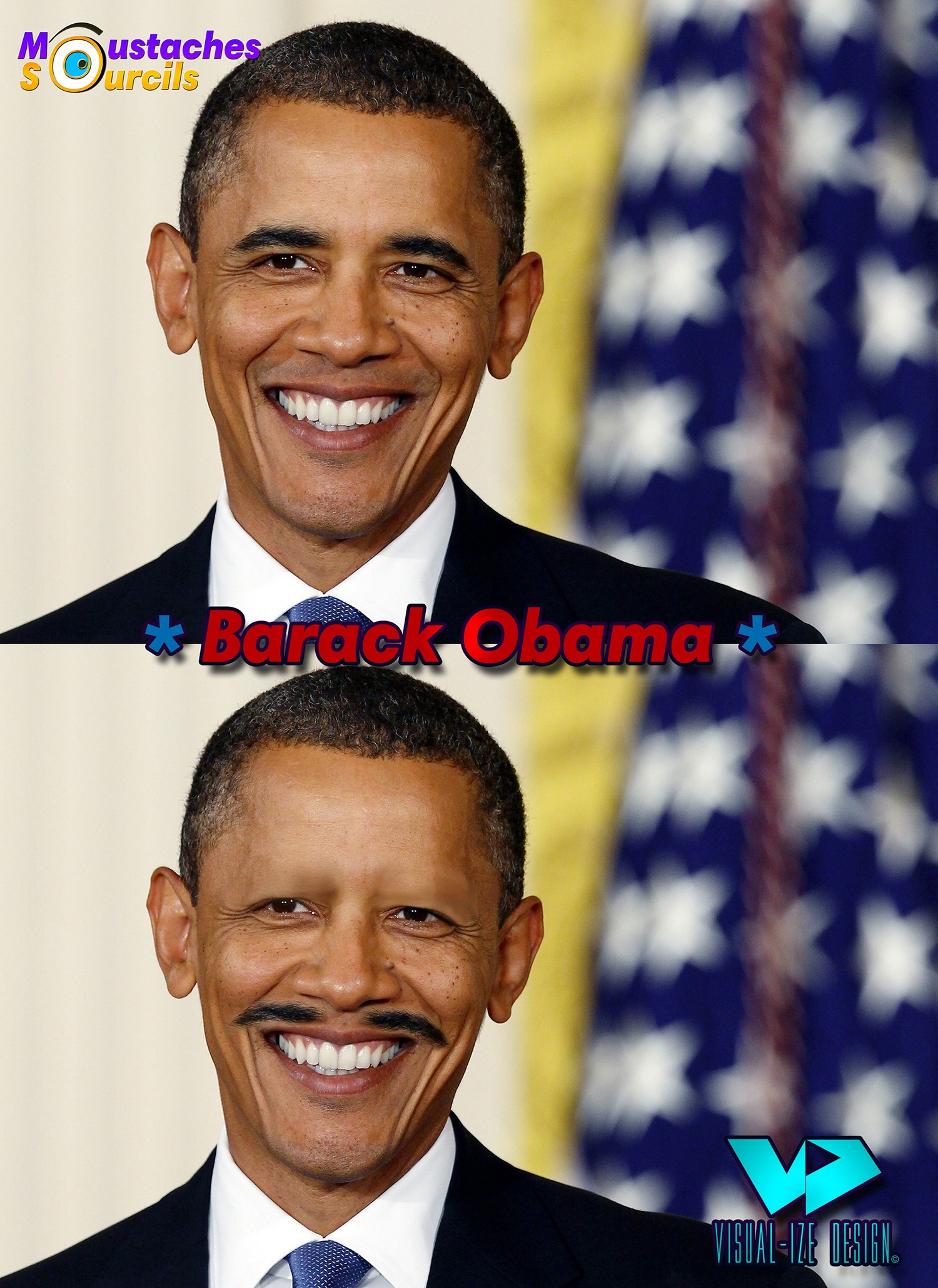  Image comique  Moustaches Sourcils Barack Obama , photo blague
              